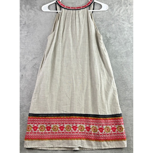 THML XS Sleeveless Embroidery Tassels Sun Dress Trim Grey Stripe Boho Festival - Picture 3 of 10